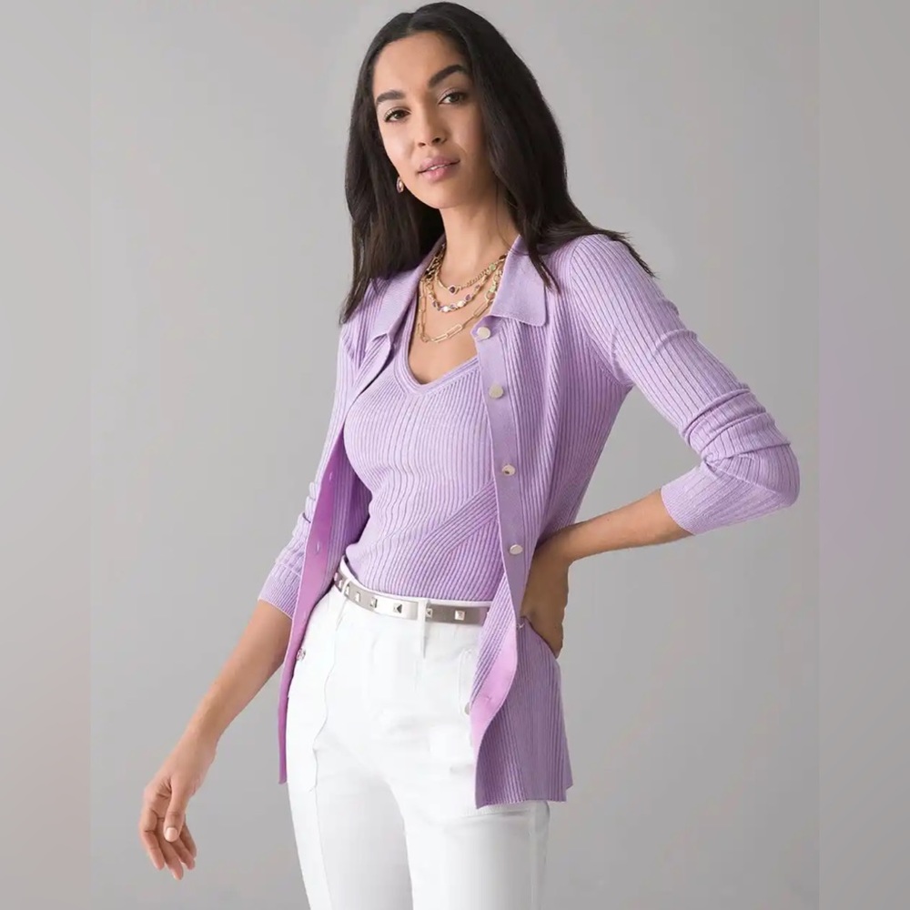 WHBM Ribbed Knit Button Up Cardigan